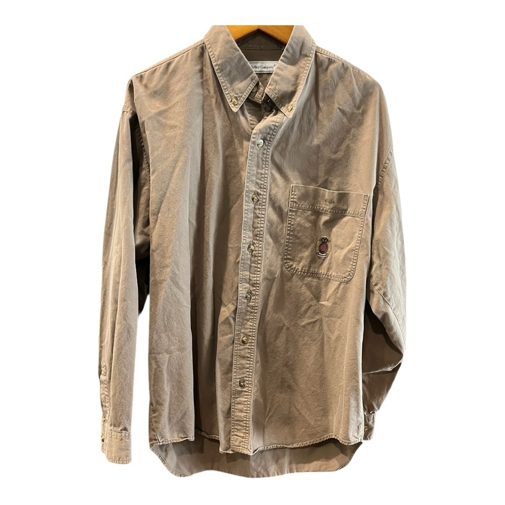 Vintage Bugle Boy Tan Button-Up Long Sleeve Shirt Size Medium